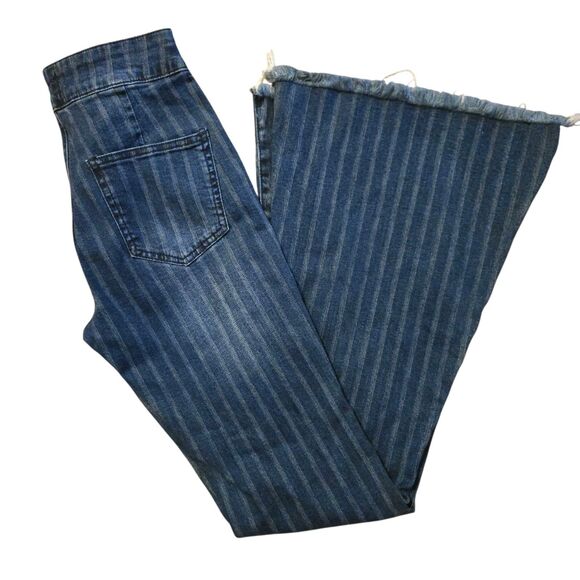 Litz By Uniq 5/27 Flare Jeans Pinestripe Retro 70's Inspired Hippie Bell Bottom - Picture 1 of 9